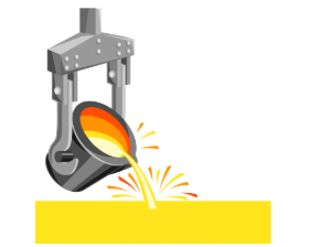 A hydraulic metal press pouring molten metal into a mold.