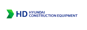 Hyundai Construction Equipment logo with green and blue branding.