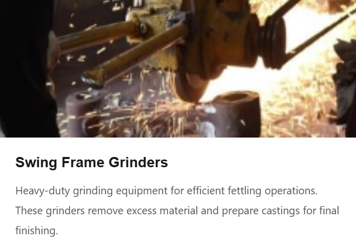 Close-up of heavy-duty swing frame grinder in operation, producing sparks as it grinds metal.
