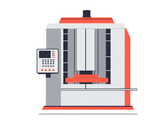 Simplified illustration of a CNC machine with a control panel on the left.