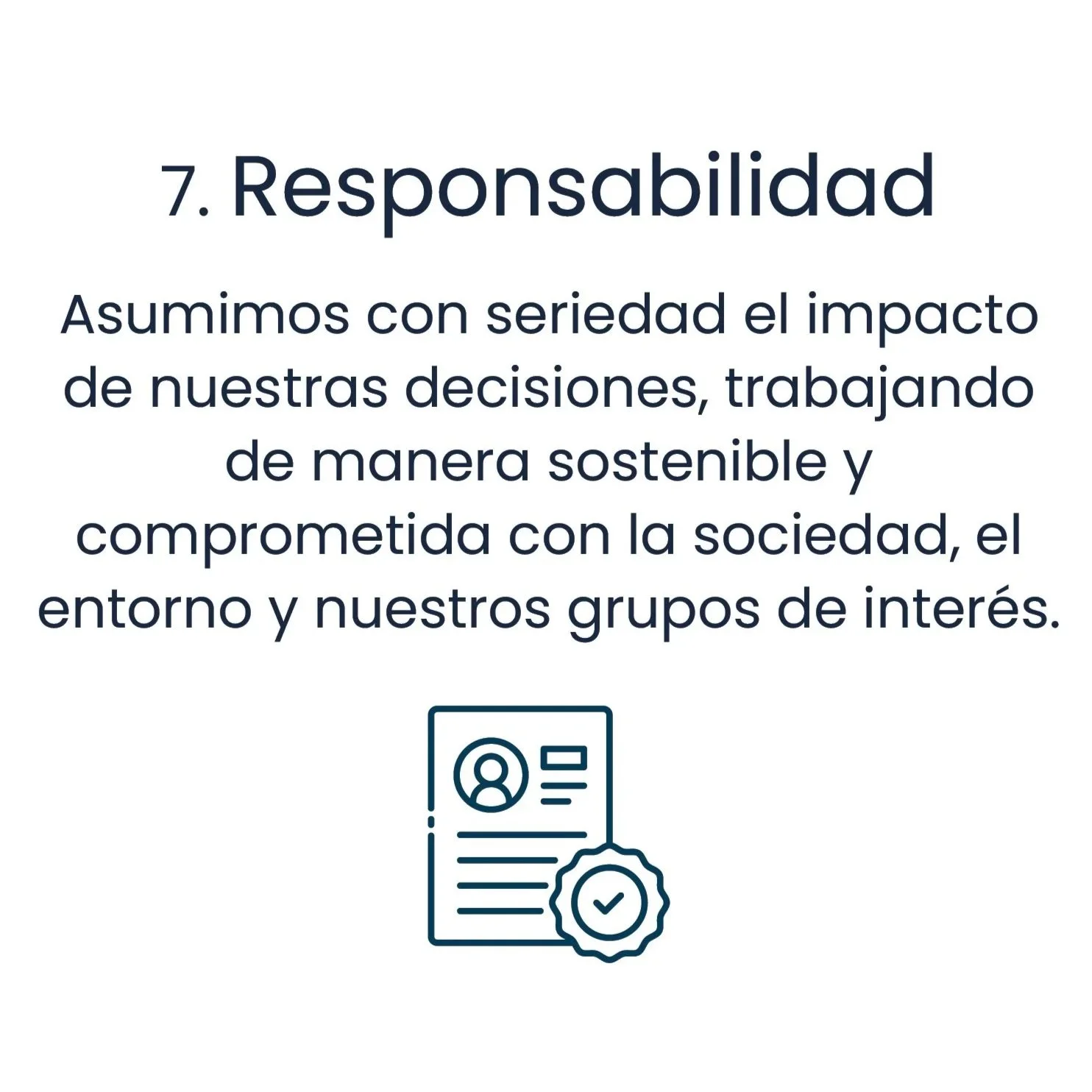 Texto que describe la responsabilidad, con una ilustración de una identificación y un sello de verificación.