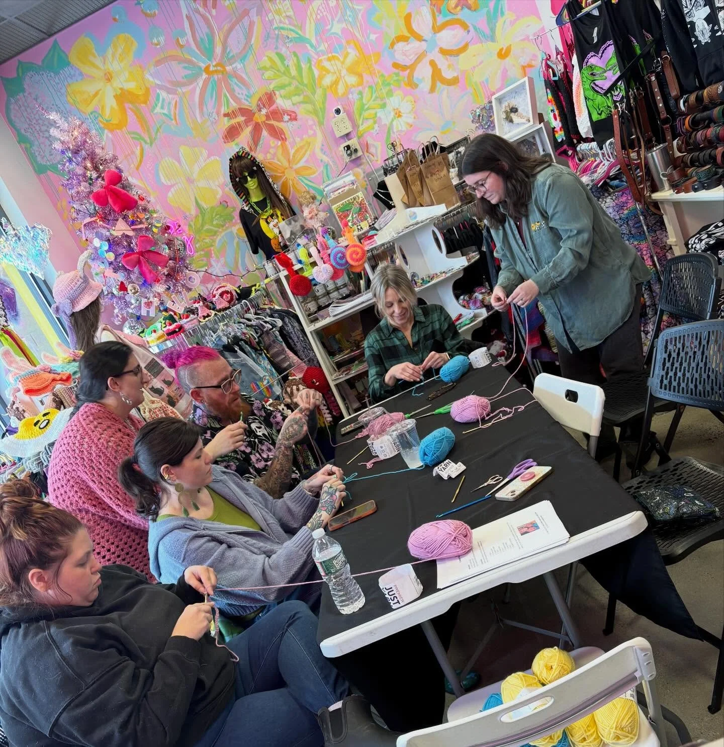 Private crochet class in the class today!! Everyone is doing so good! What else should we teach?