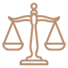 A golden scale of justice symbol.