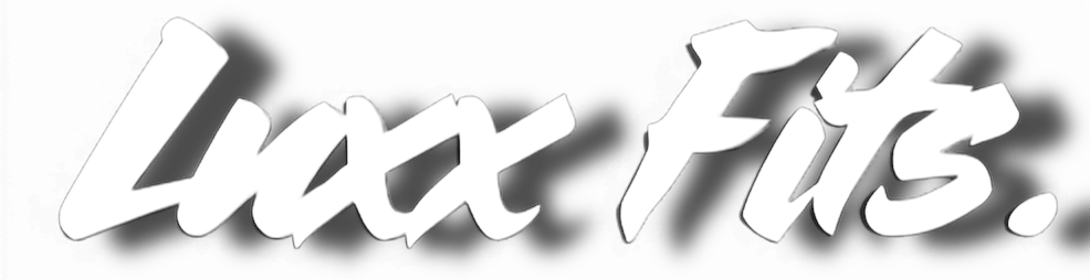 Logo with the words "Luxe Fits" in white, stylized font on a black background.