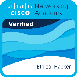 Logotipo de Cisco Networking Academy con la certificación Verificada y la etiqueta Ethical Hacker