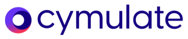 Logotipo de Cymulate con texto en negro y símbolo circular en tonos morados y rosas.