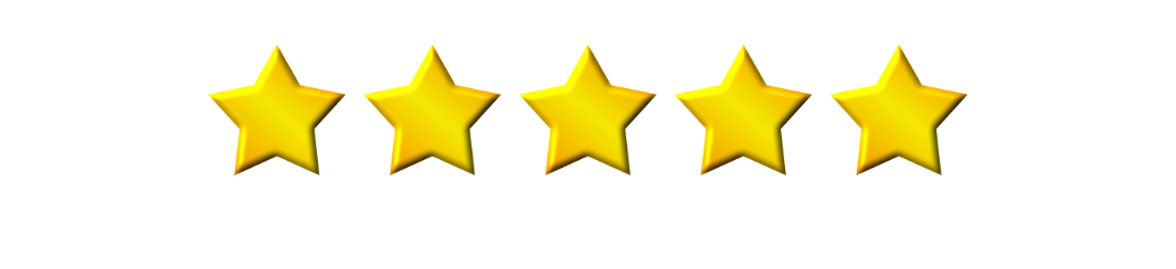 Five gold stars in a row with a red background.