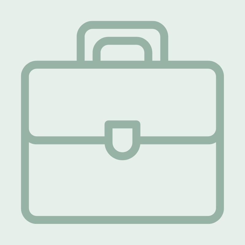 Outline of a briefcase or toolbox icon with a handle on top and a latch in the middle.