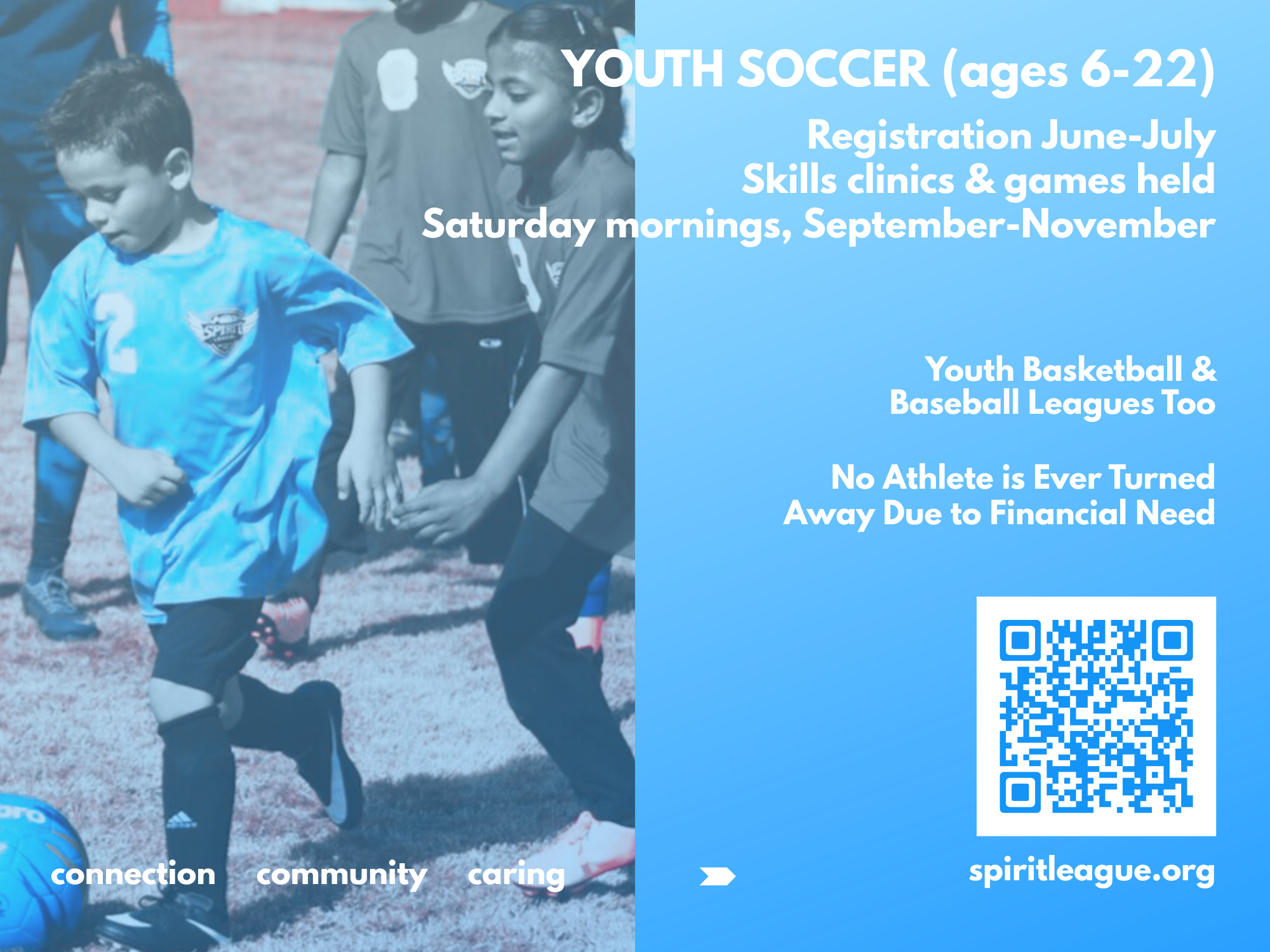 back of youth soccer table card for Spirit League 2026