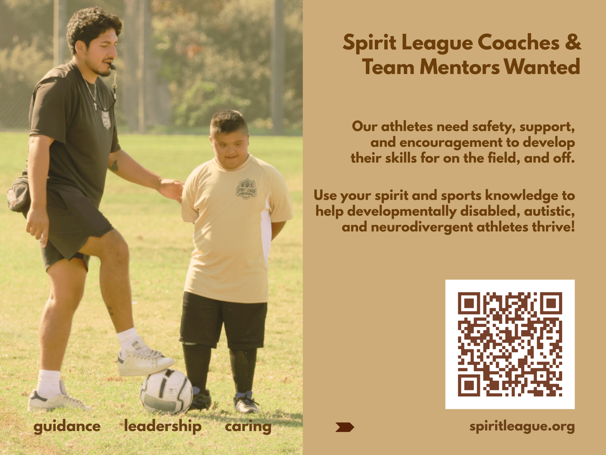 back of coaches & volunteers table card for Spirit League 2026