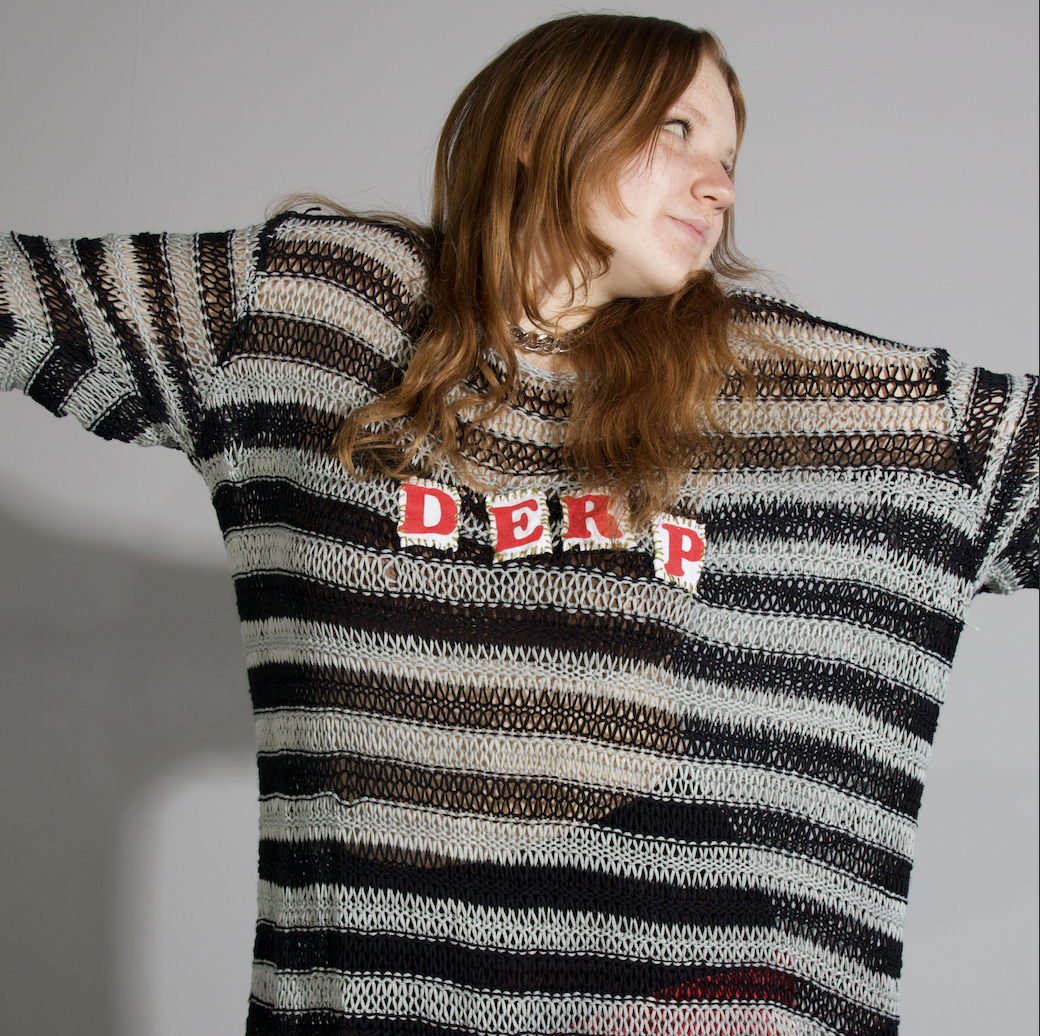 Striped Knit "DERP" sweater ◕⩊◕