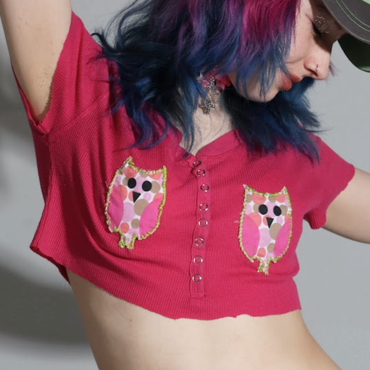Owl Patchwork Crop Top ᓀ ᵥ ᓂ