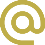Gold-colored 'at' symbol on a white background