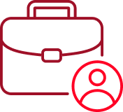 Icon of a briefcase with a user profile circle in red.