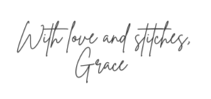 Handwritten quote: 'With love and stitches, Grace'