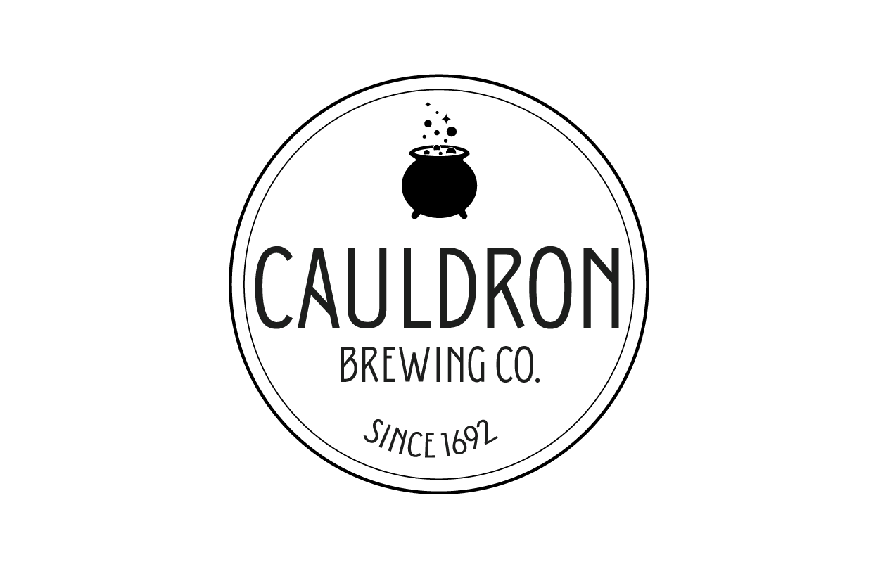 Vintage‑style circular logo for Cauldron Brewing Co., showing a bubbling cauldron icon above the brand name and ‘Since 1692’ along the lower curve.