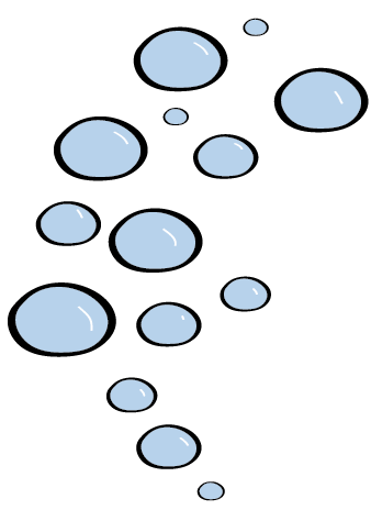 Simple illustration of light blue bubbles with dark outlines.