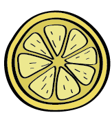 Simple illustration of a lemon slice with bold black outlines.