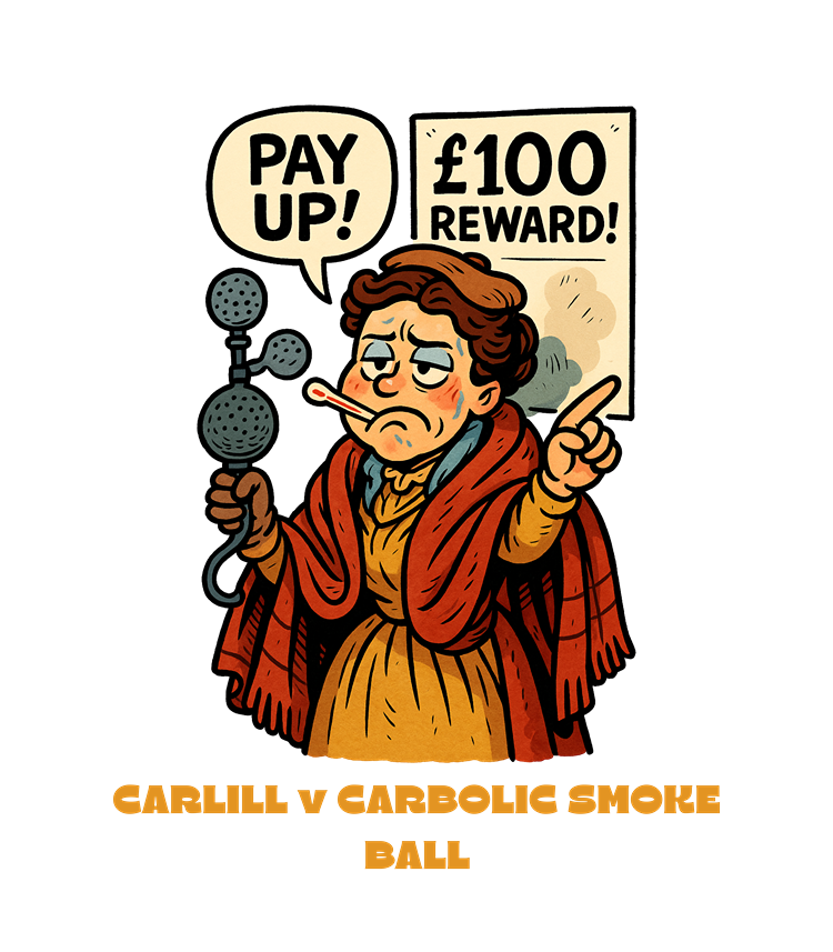 Cartoon depiction of a grumpy woman dressed in old-fashioned clothing, holding a balloon with bubbles, pointing with her finger, and standing in front of a sign that says '£100 Reward!'. A speech bubble says 'Pay Up!'.