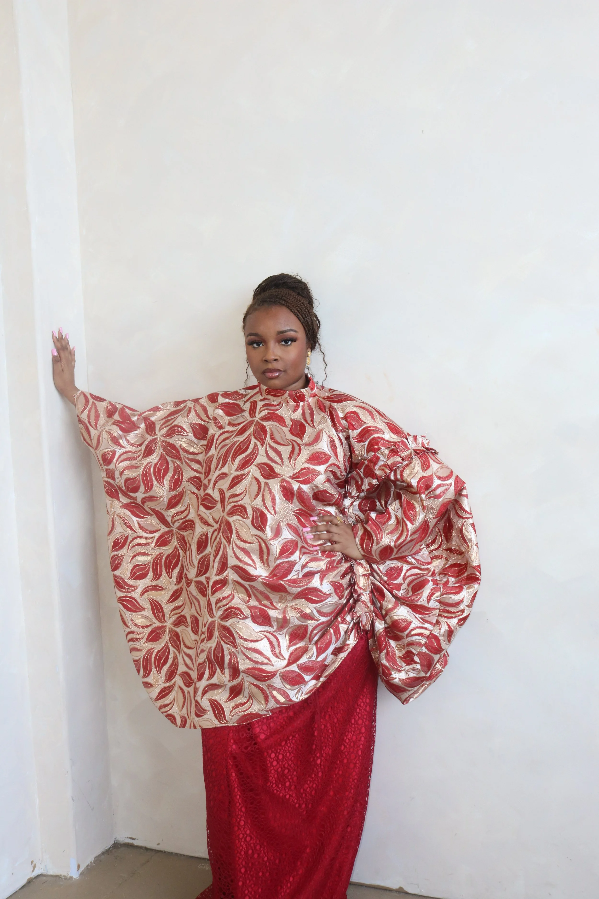 RED BROCADE BOUBOU