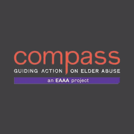 Logo for Compass project with text 'GUIDING ACTION ON ELDER ABUSE' and 'an EEAA project' on a dark background.