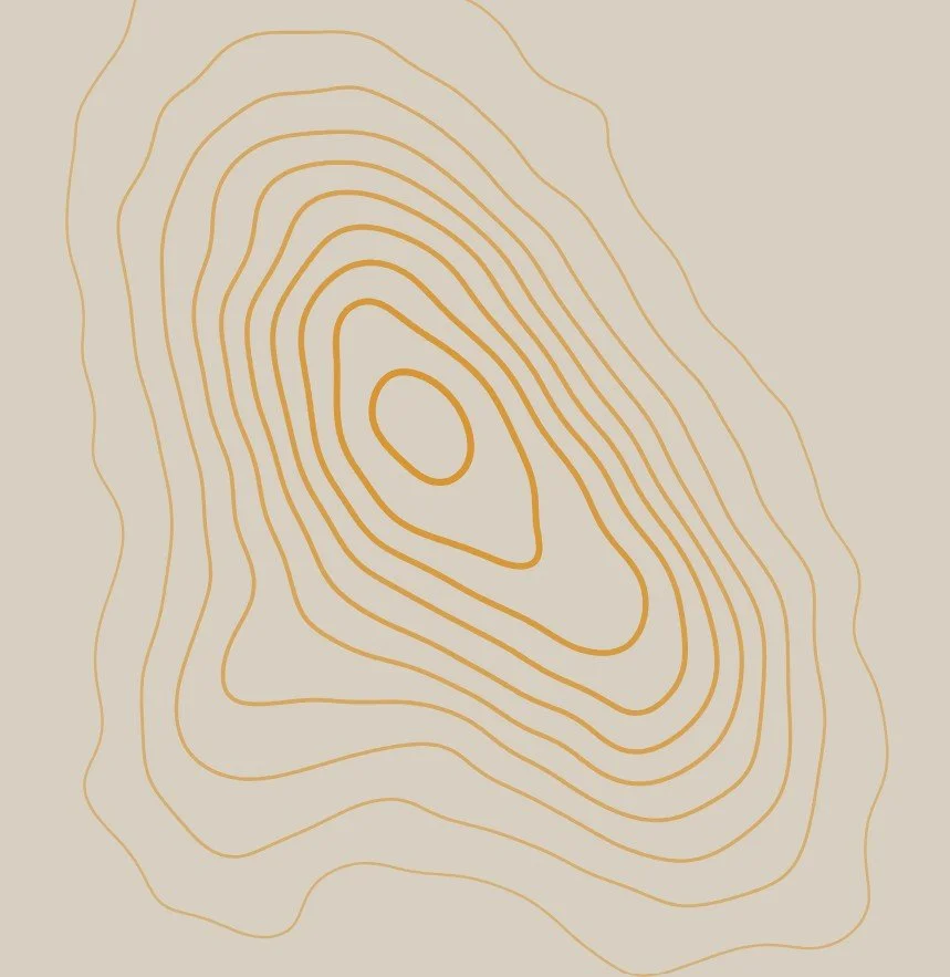 Topographic map with contour lines in shades of beige and brown.