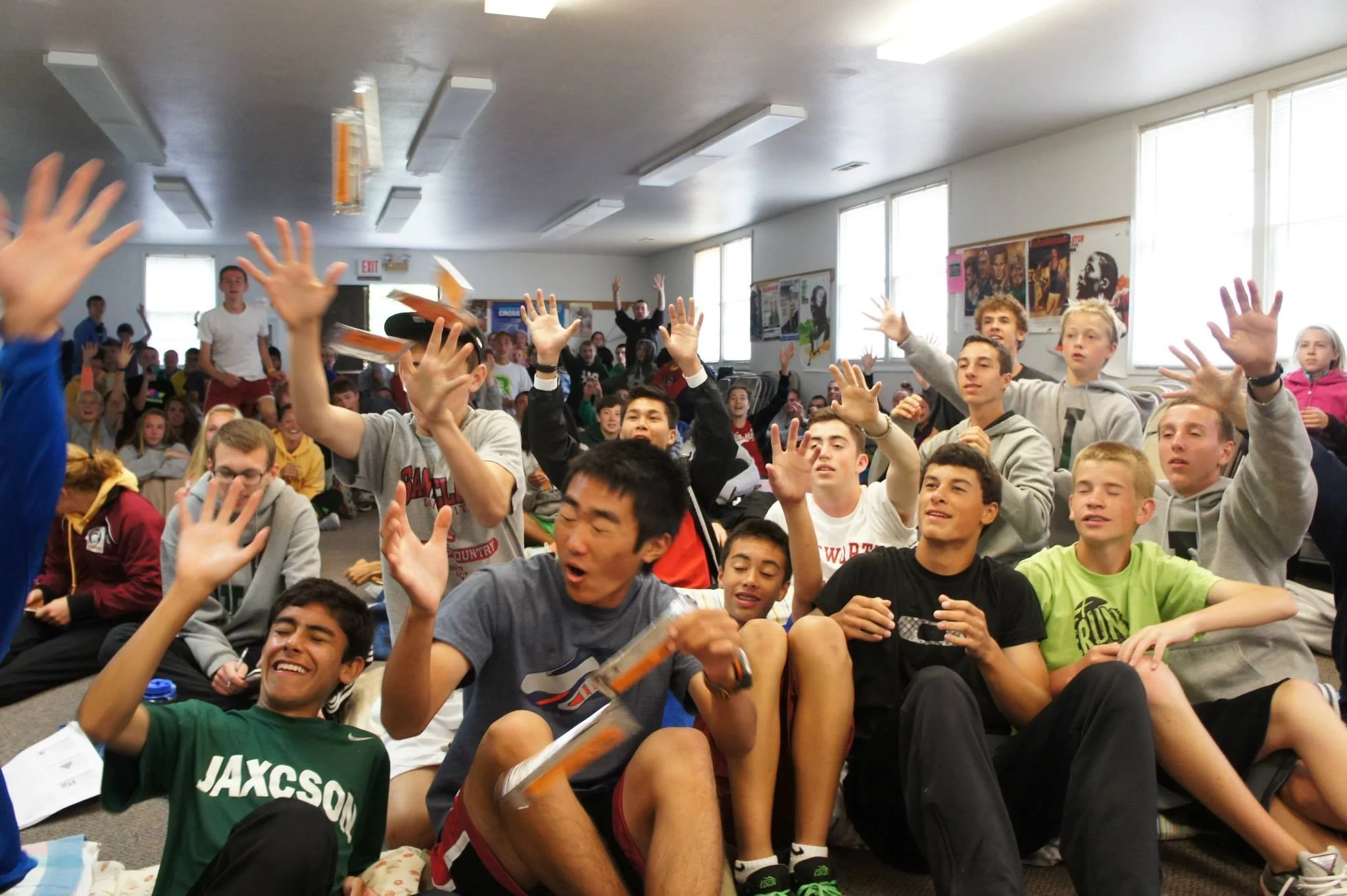 A large group of young boys and teenagers at Fort Casey Running Camp - Youth Running Camp