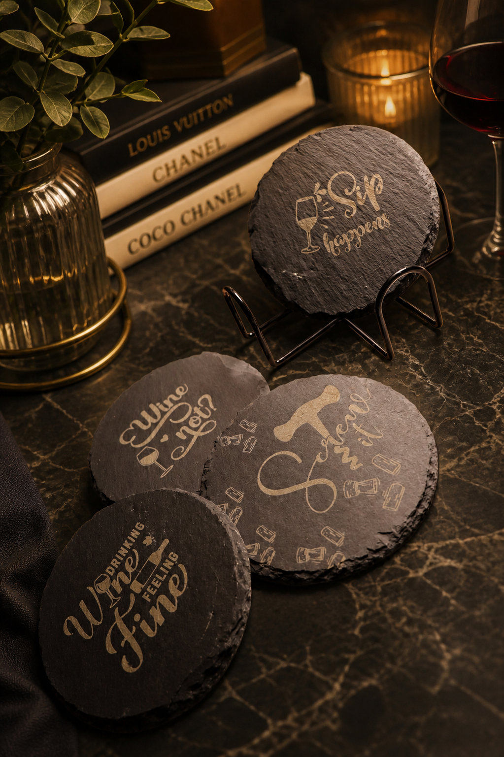 Witty Wine Slate Coaster Set