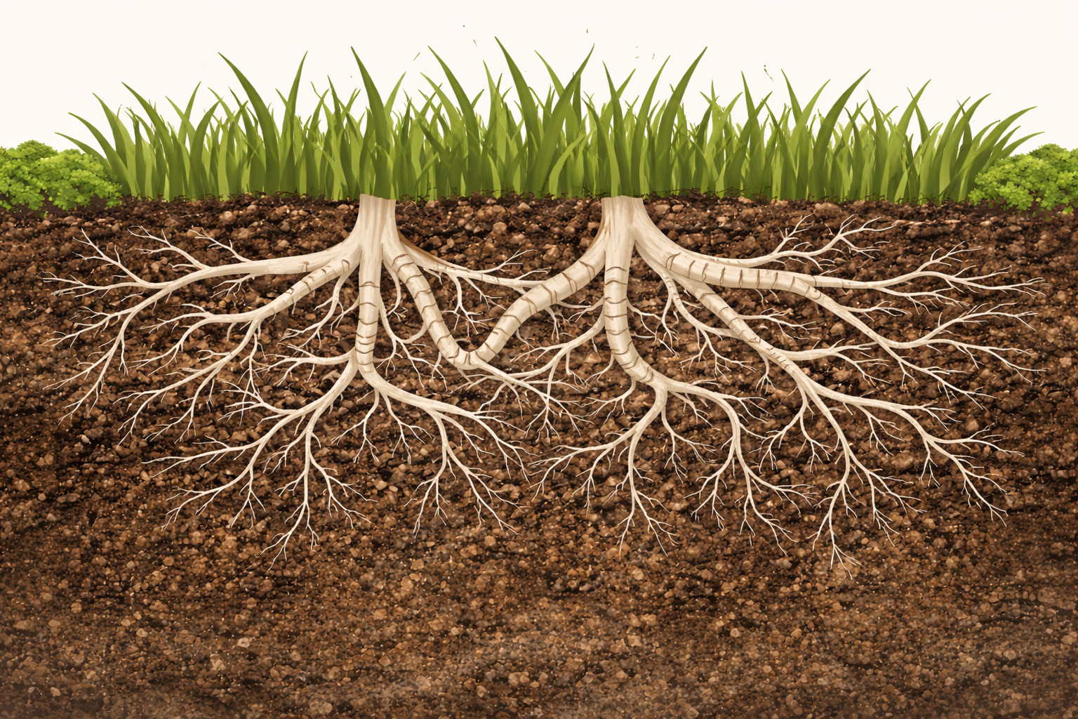 Illustration of mycorrhizal fungi connected to plant roots