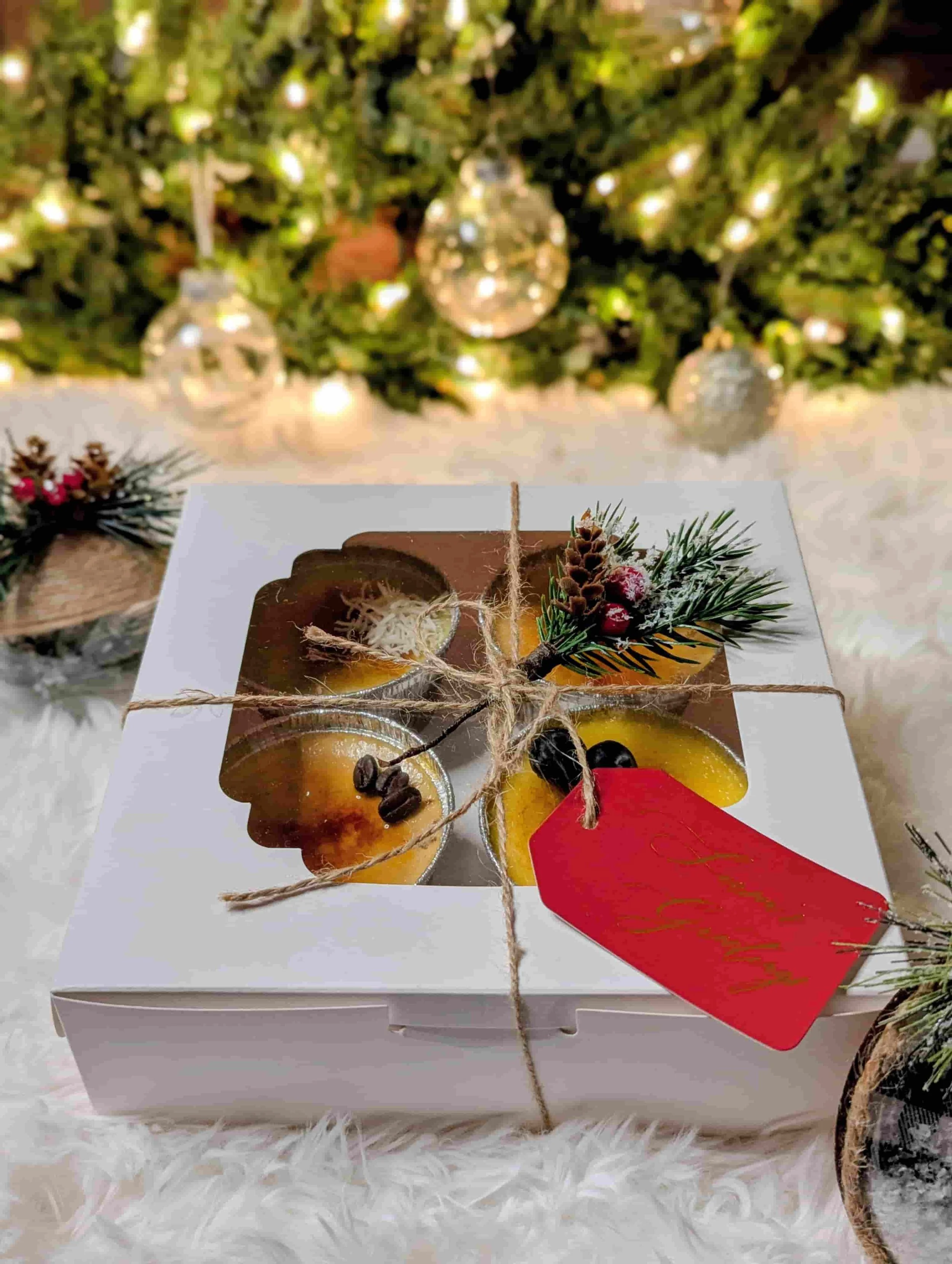 Christmas crème brûlée gift box from Atelier Anlynette dessert catering in Orange County
