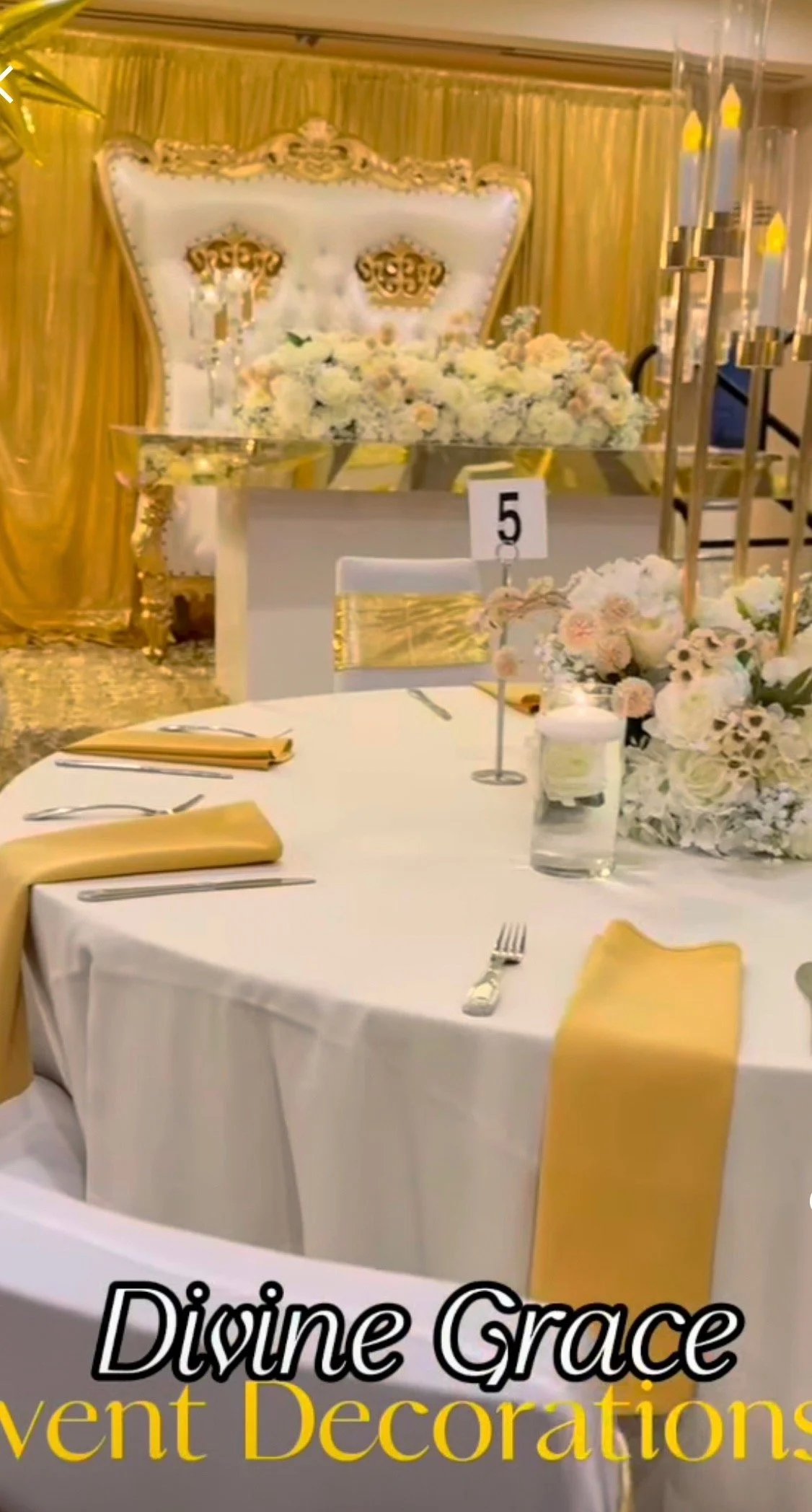 Gold Event Decoration, Wedding Decoration, Throne Chair Rental, Decorators in DMV area (Baltimore, Owings Mills, Randallstown, etc.)