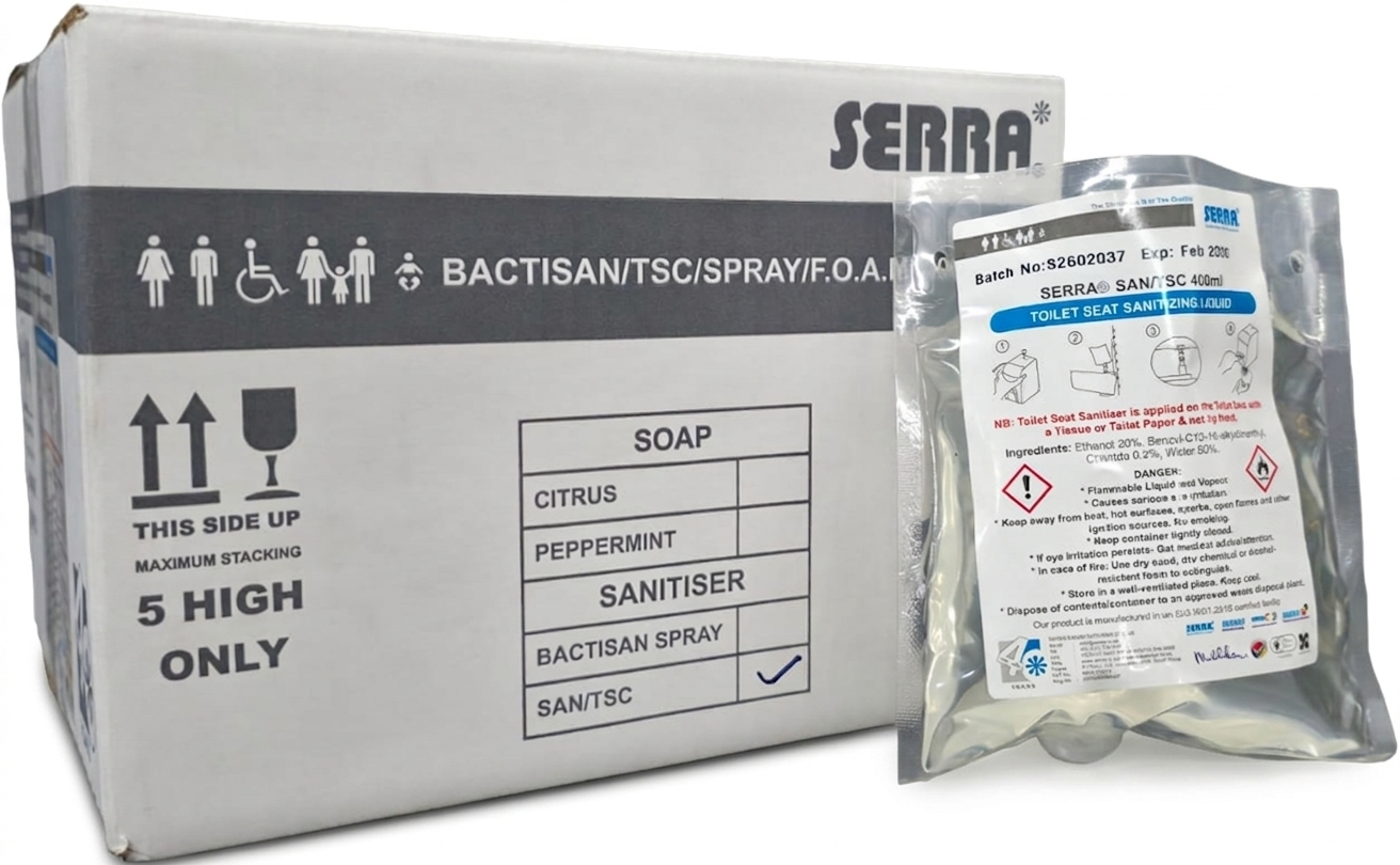 Serra®SAN™ Toilet Seat Sanitizer Liquid  - Pack Size 10