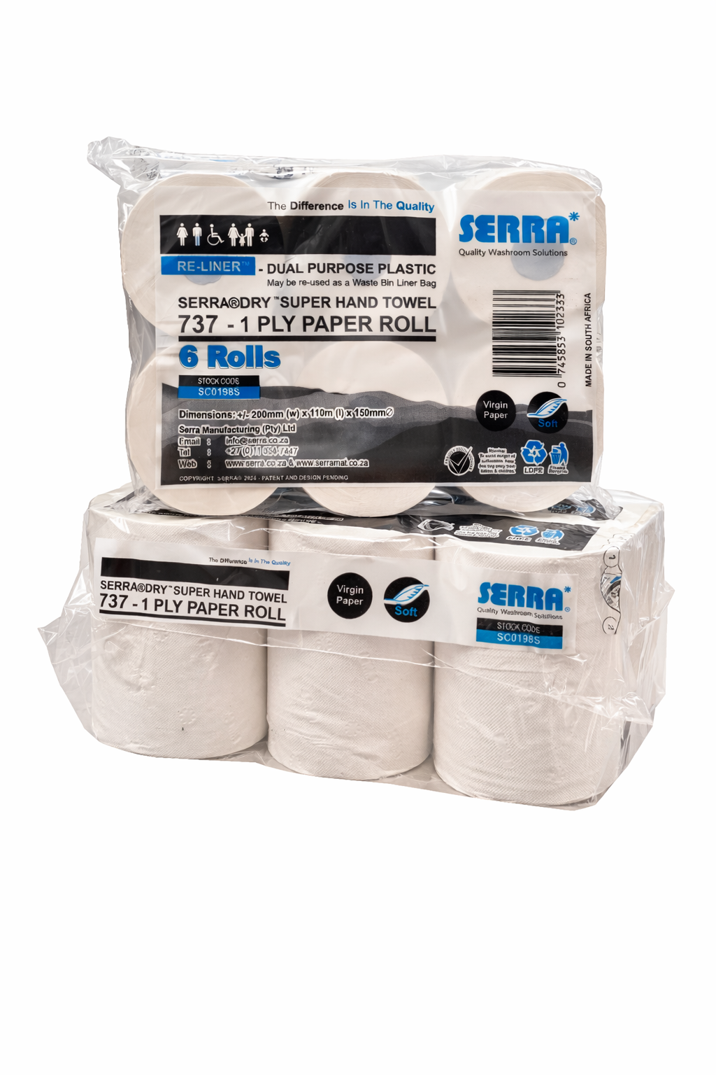 Serra®Dry™ Super 1 Ply Hand Towel Rolls - Pack Size 6 (737)