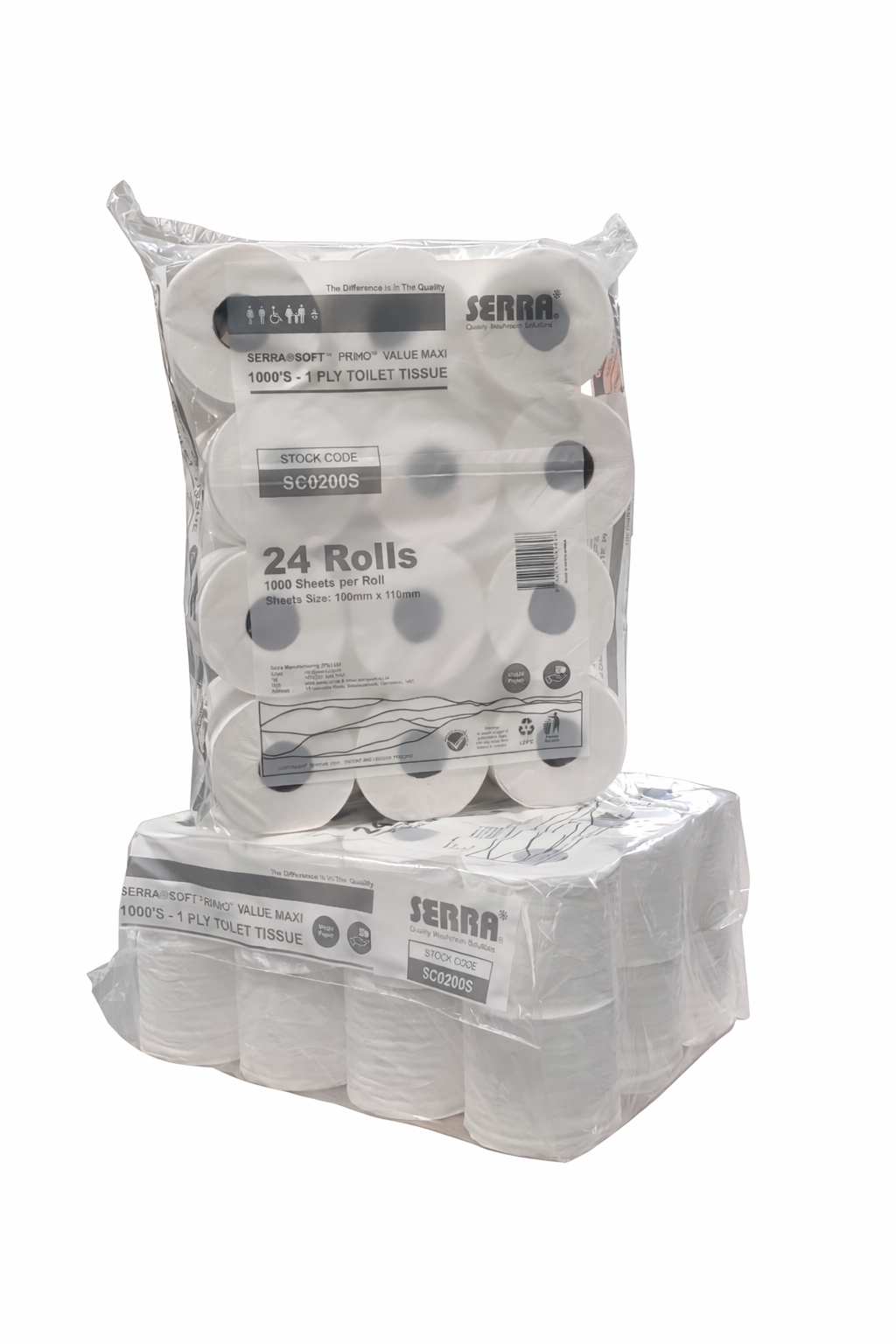 Serra® Soft™ Primo™ Maxi 1 Ply - Virgin Paper - Pack Size 24 - 1000 Sheets
