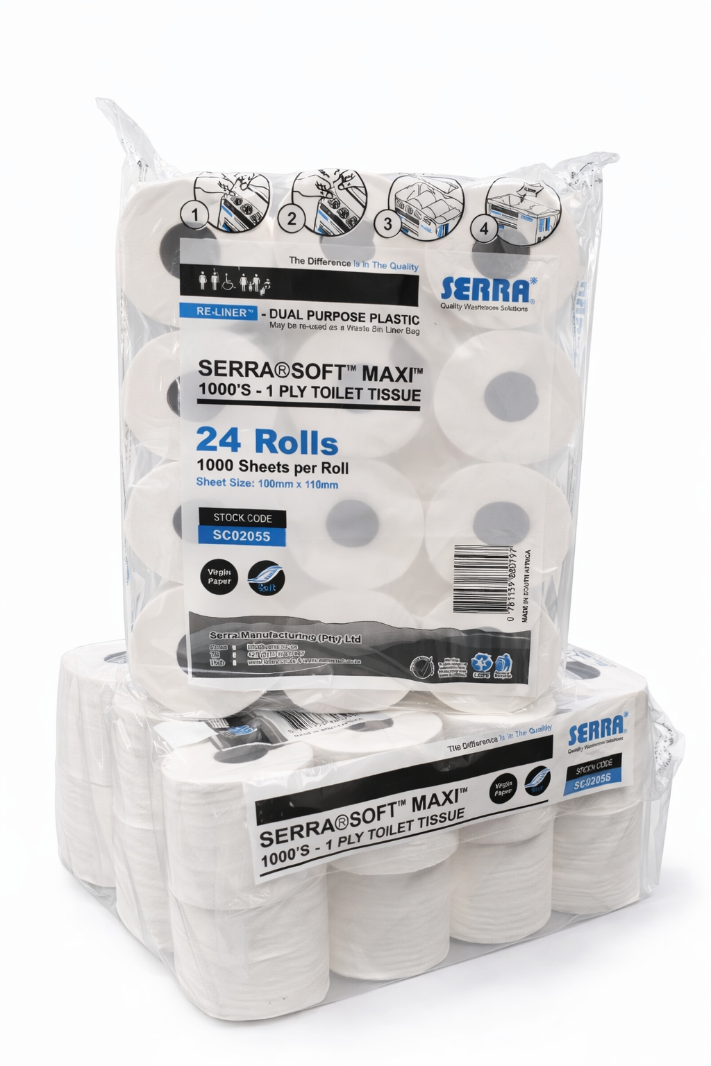 Serra®Soft™ Maxi™ Roll 1 Ply Virgin Paper - Pack Size 24 - 1000 Sheets
