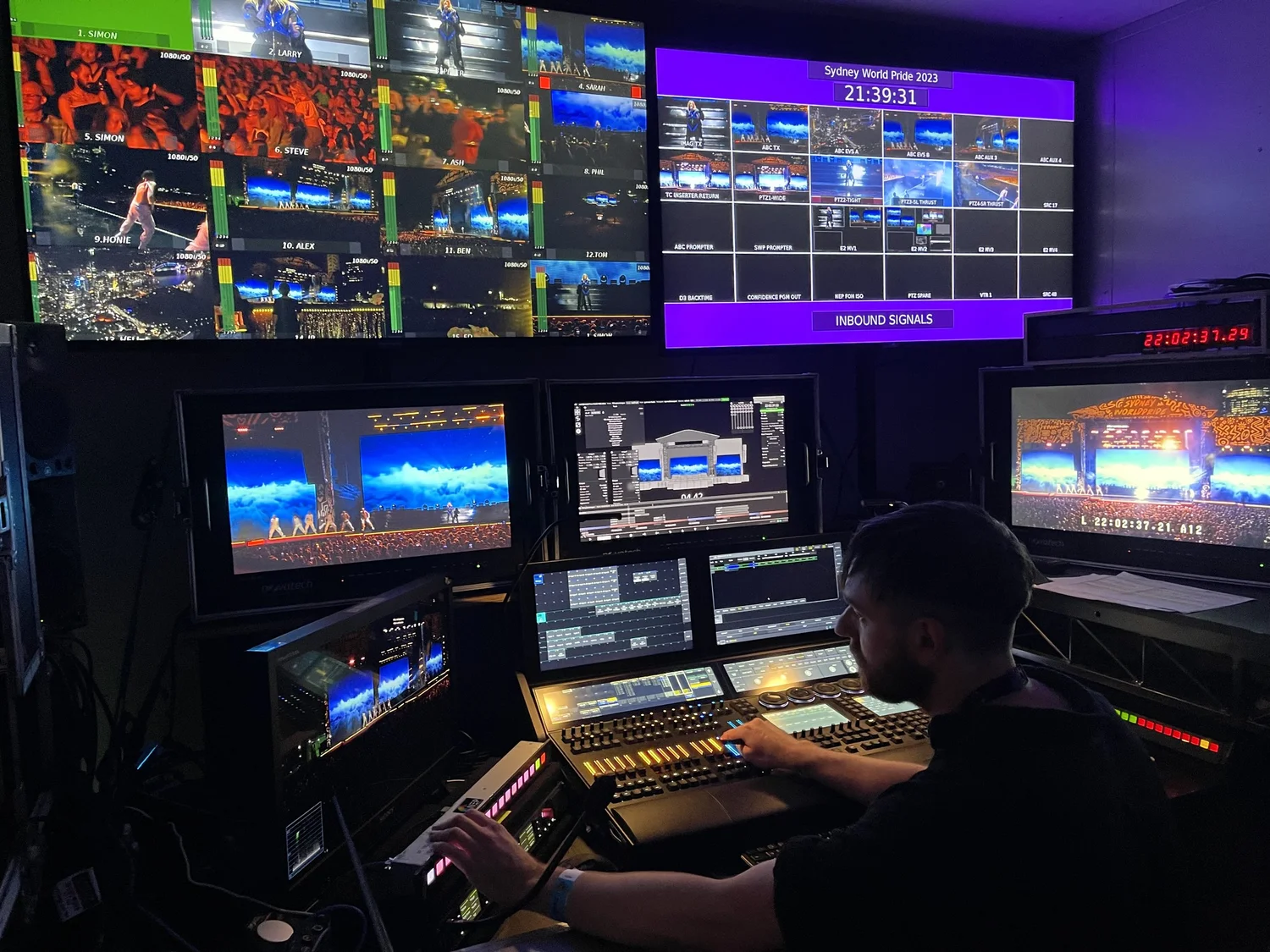Media-server and screen control room during Sydney WorldPride