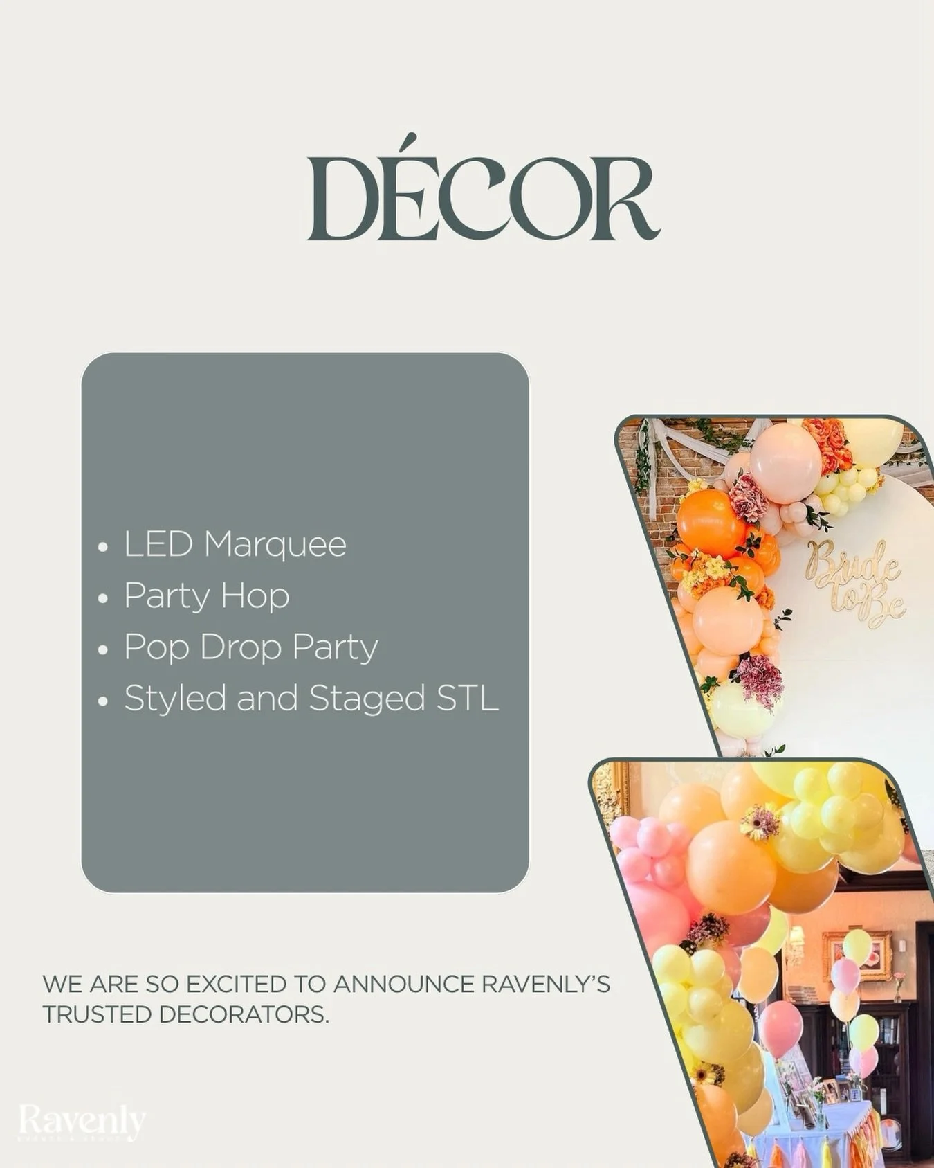INTRODUCING RAVENLY&rsquo;S TRUSTED DECORATORS🎈🤍💡

We&rsquo;re so excited to officially introduce our trusted decorators! Each of these talented vendors brings years of experience, creativity, and passion to every event, turning your vision into s