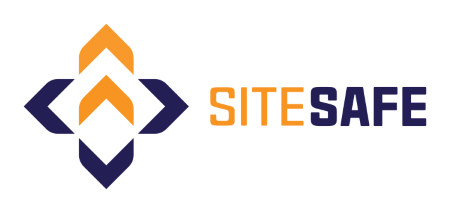 SiteSafe logo with a geometric icon and the words 'SiteSafe' in orange and blue.