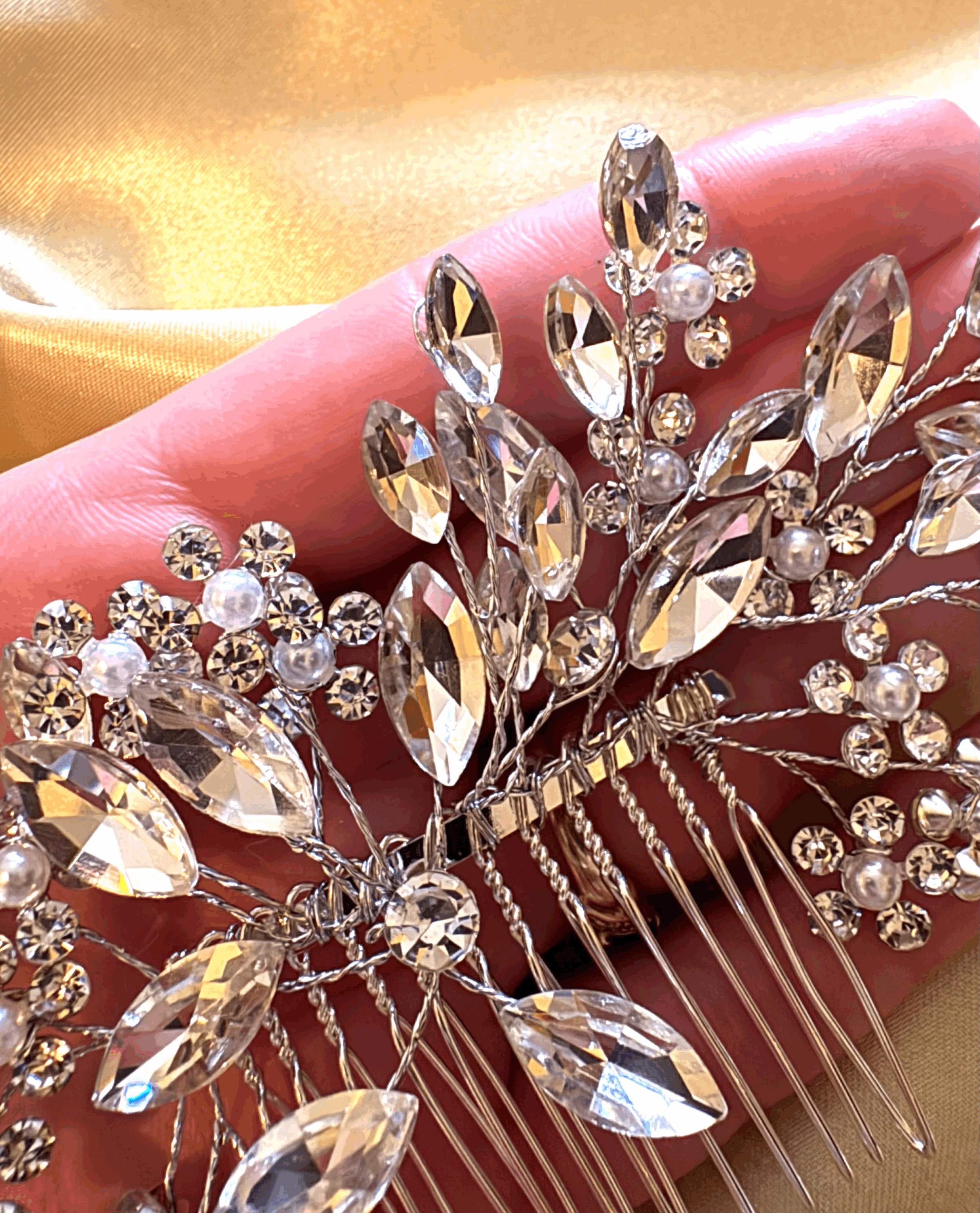 Bridal Hair Comb - Crystal Floral Silver