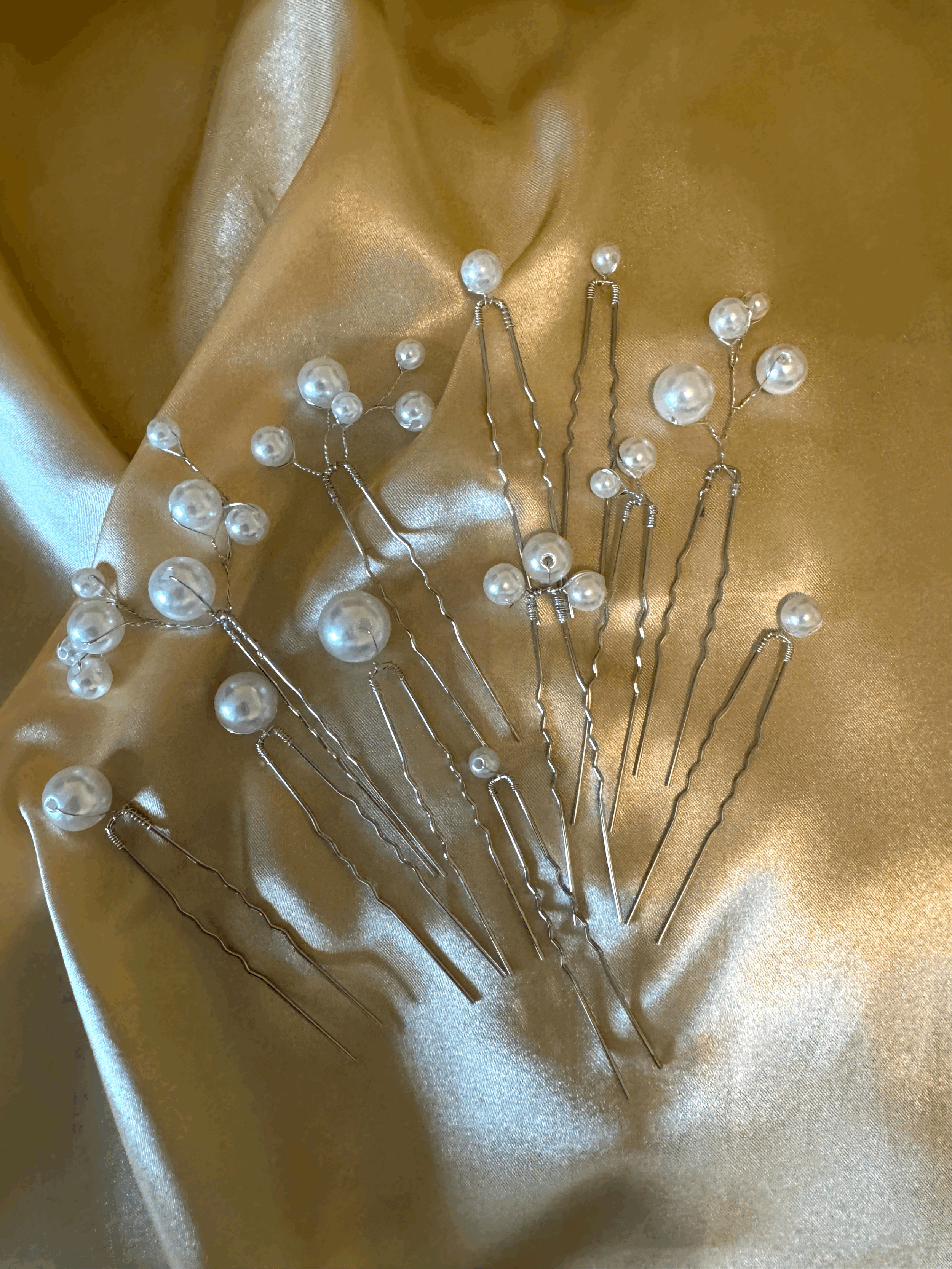 Bridal Hair Pins Set - Pearl Silver ( Set of 8 )