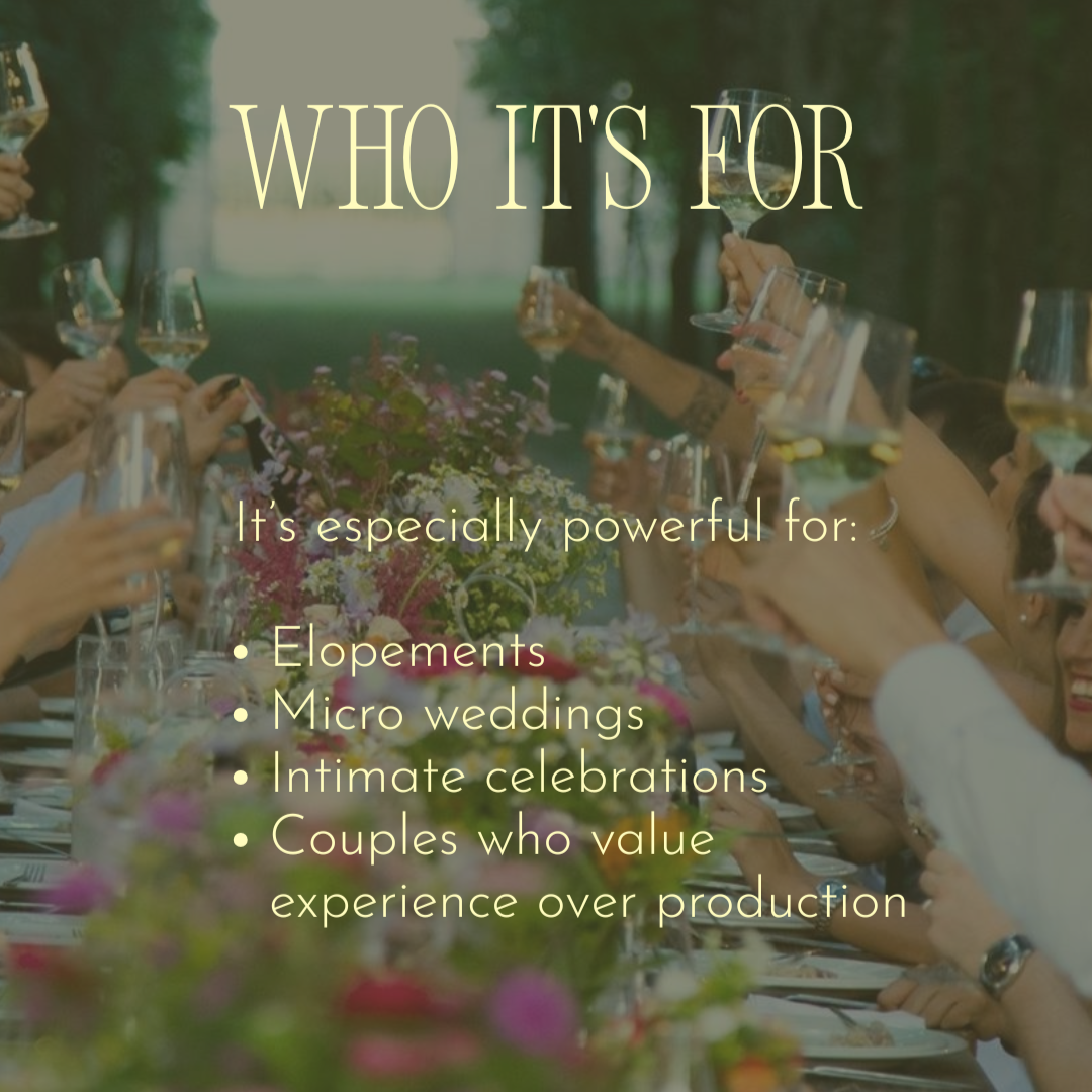 Graphic explaining how wedding content creation benefits elopements, micro weddings, and intimate celebrations in Maui.
