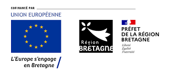 Logos de l'Union Européenne, de la région Bretagne, et du Préfet de la région Bretagne, avec le slogan 'L'Europe s'engage en Bretagne'.