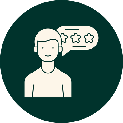 Illustration of an experienced managers with stars indicating positive reviews.