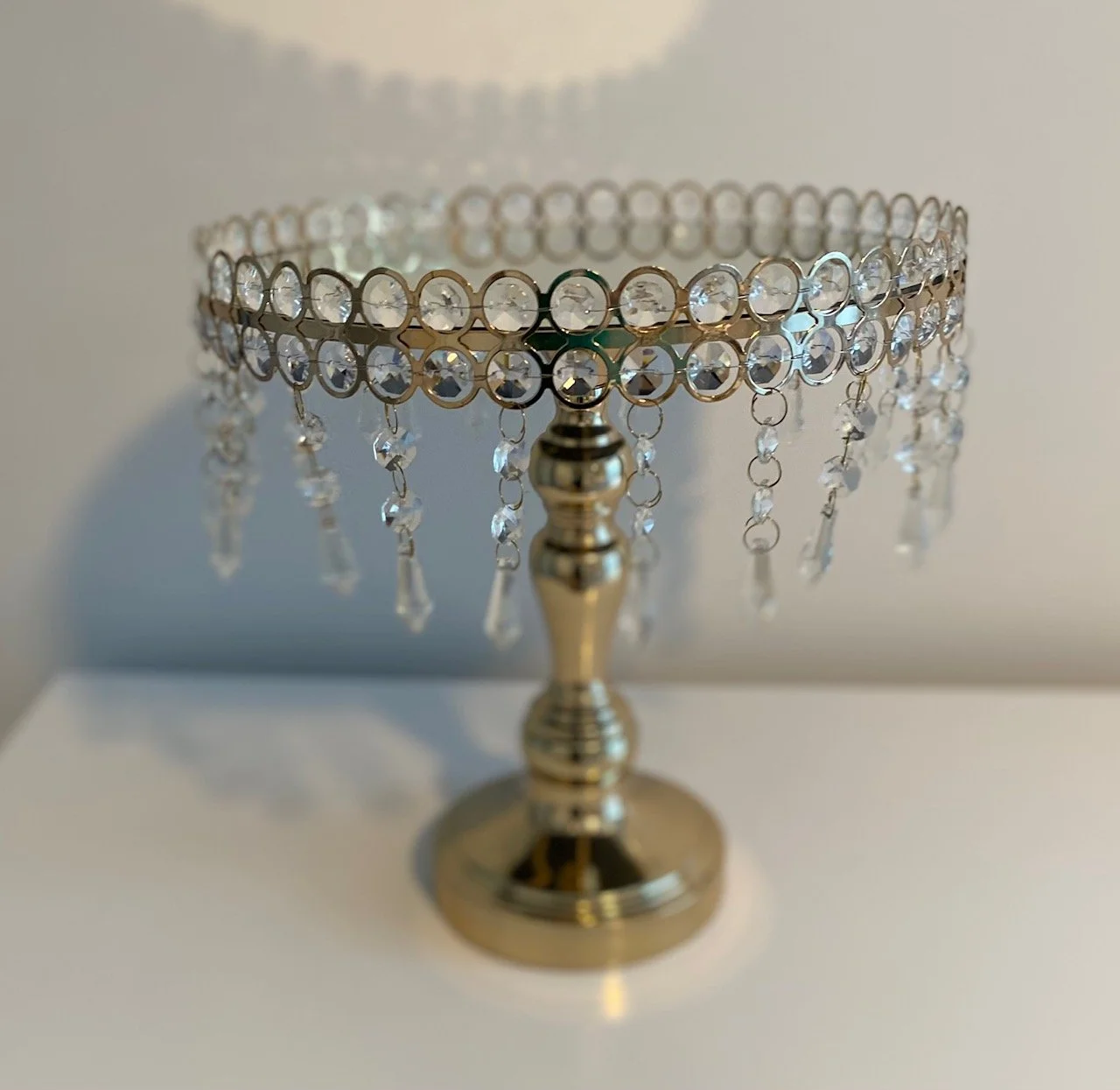 Gold mirror glass and crystal cake stand, fits 28 cm diameter cake