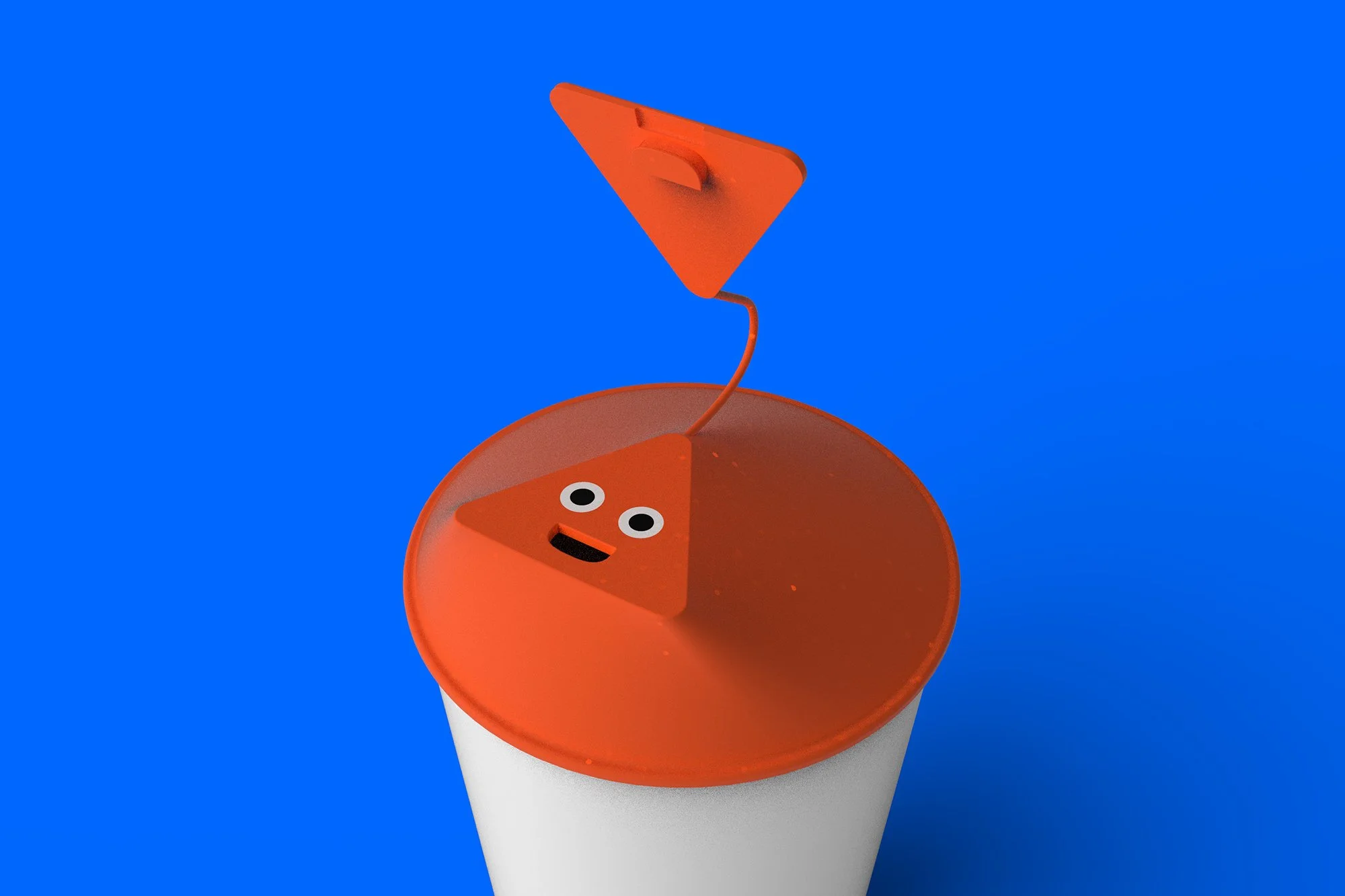 Smilegate signature tumbler with custom-molded 3D character lid, demonstrating precision plastic injection molding. 스마일게이트 캐릭터의 기하학적 형태를 구현한 커스텀 몰딩 뚜껑과 시그니처 텀블러. 정밀 사출 성형 기술을 통한 브랜드 아이덴티티의 실물화.