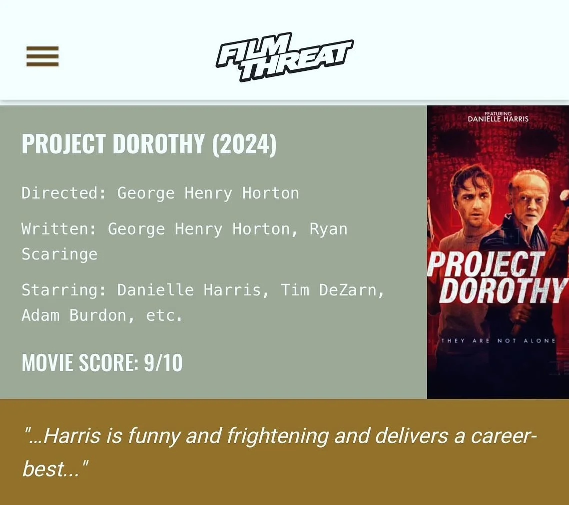THANK YOU @filmthreat for your glowing review of Project Dorothy! Check it out on Video on Demand or DVD now! #filmthreat #ai #projectdorothy #danielleharris #timdezarn #adambudron #georgehenryhorton #ryanscaringe