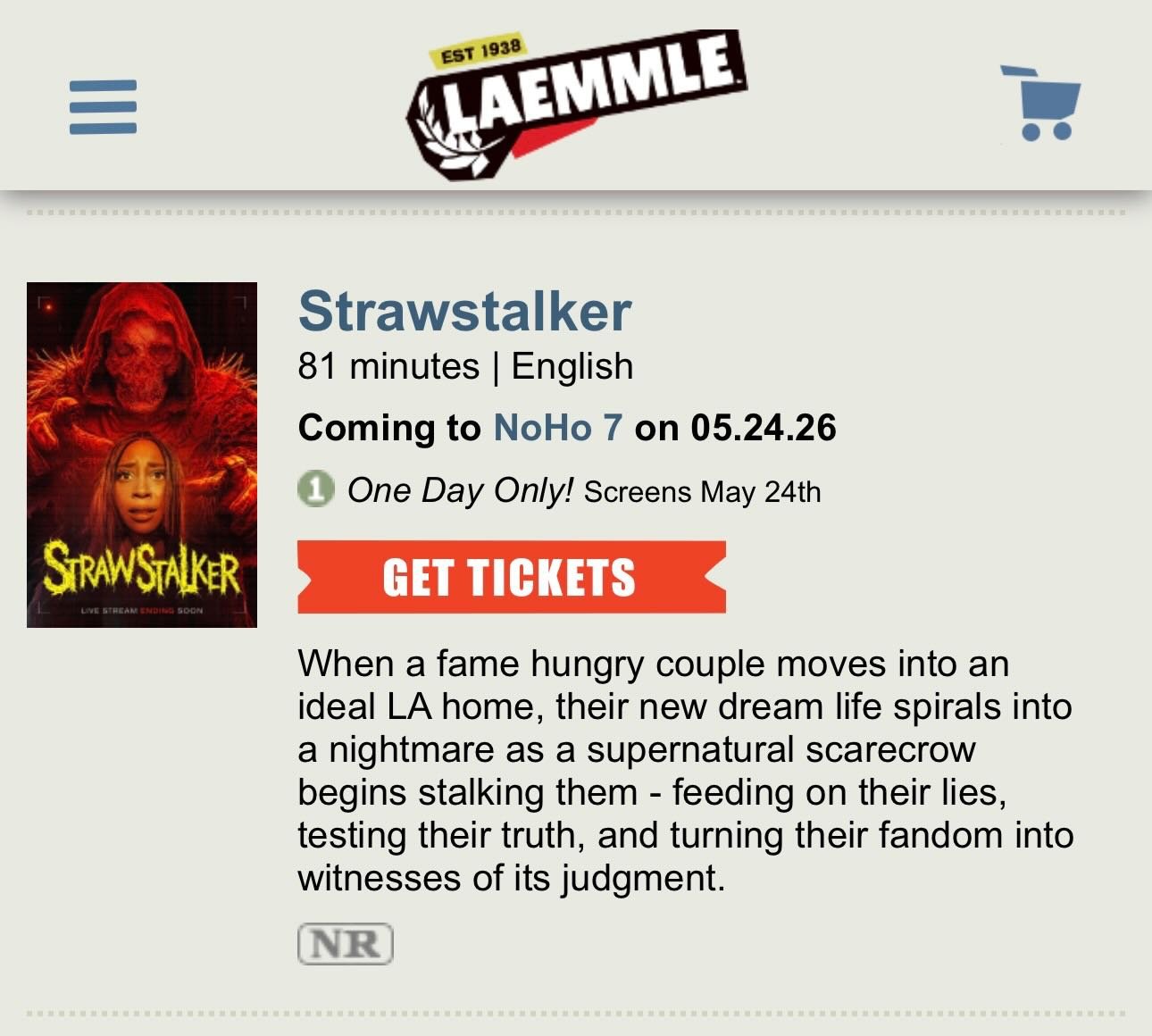 Strawstalker is coming to the big screen in Los Angeles on May 24th! One day only! Get your tickets now! 😈 #strawstalker #theatrical #boxoffice