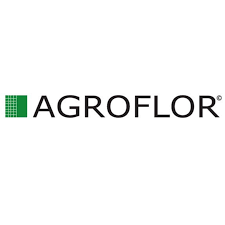 Logo des Unternehmens Agroflor mit einem grünen rechteckigen Symbol und schwarzem Text.