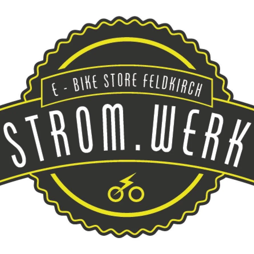 Logo des Bike Shops Strom.Werk in Feldkirch mit Fahrradsymbol und elektrischem Stromsymbol