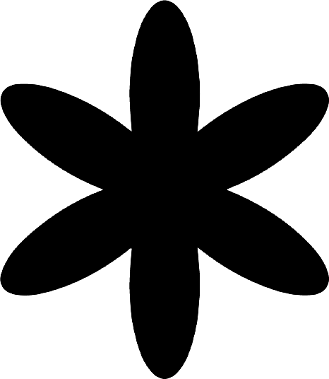 Outline of a six-petaled flower or star shape with a central point